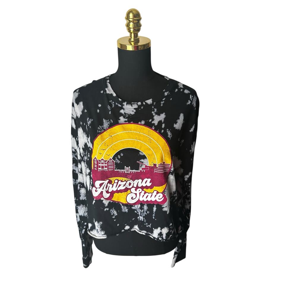 ASU Arizona State Throwback Upscape Apparel Long Sleeve Bleach Dye Graphic Tee